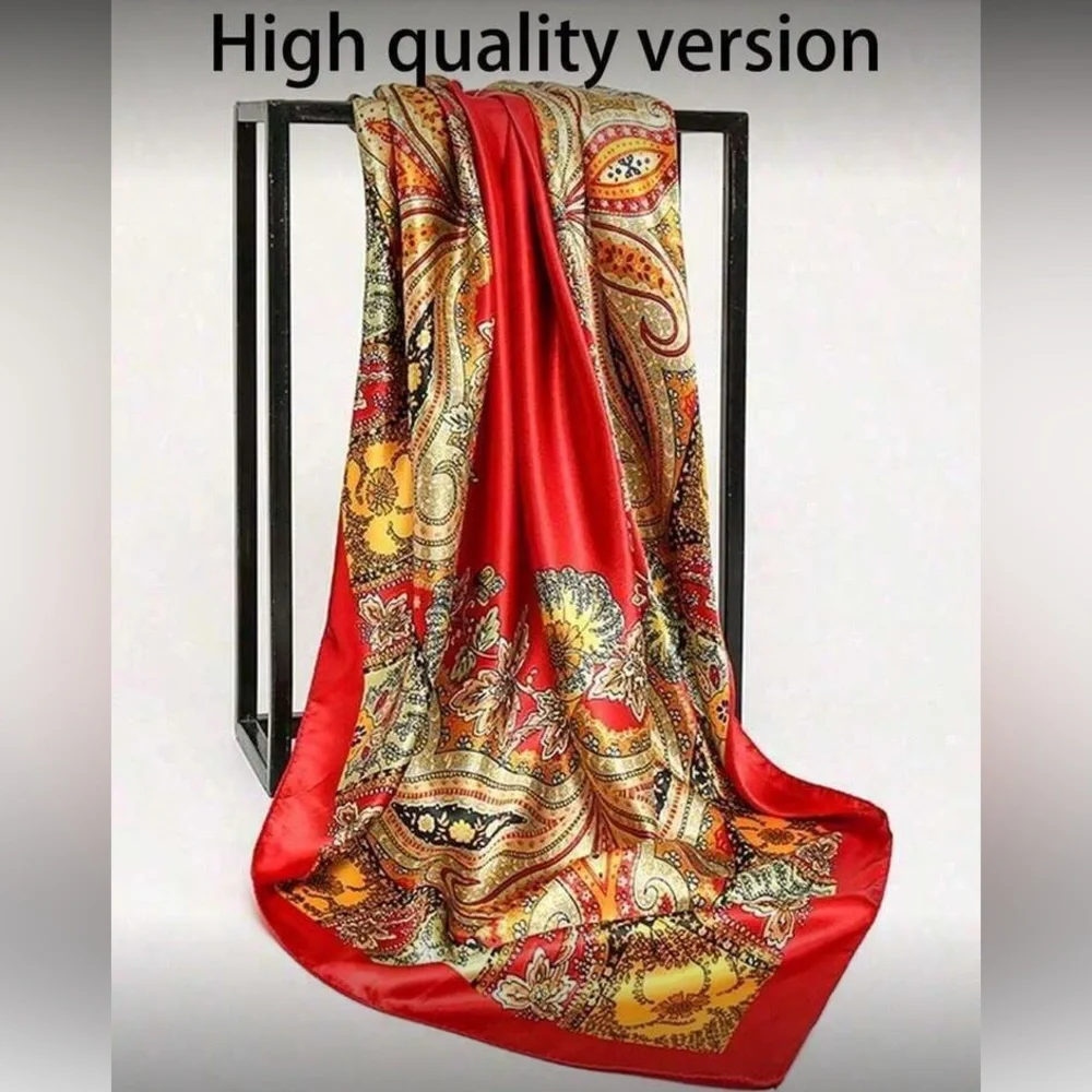 Boho Red Floral Paisley Silk Headscarf
